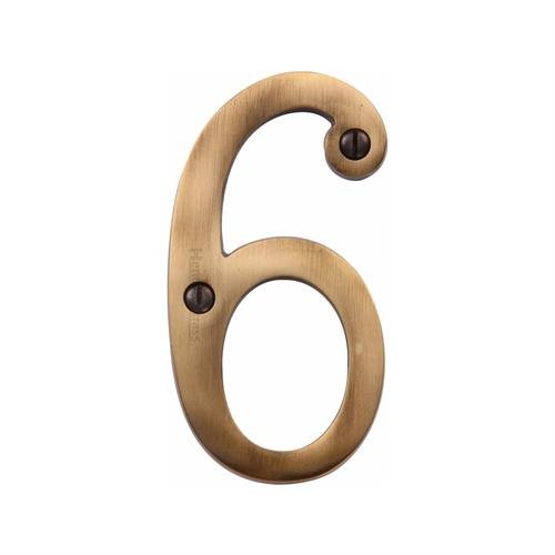 C1560 6-AT - HERITAGE BRASS NUMERAL 6 FACE FIX 76MM (3) ANTIQUE 