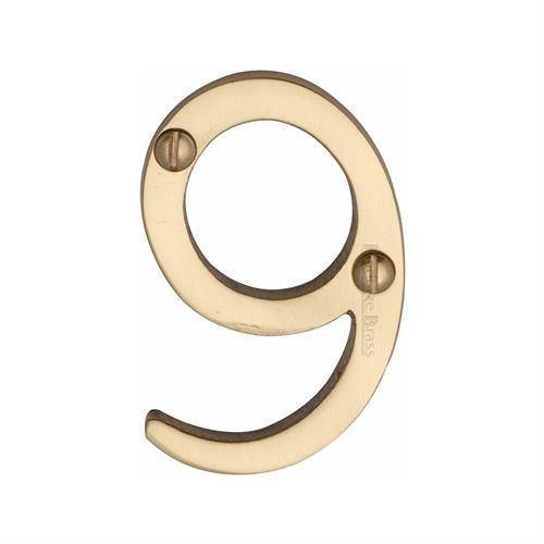 C1567 9-PB - HERITAGE BRASS NUMERAL 9 FACE FIX 51MM (2) POLISHED