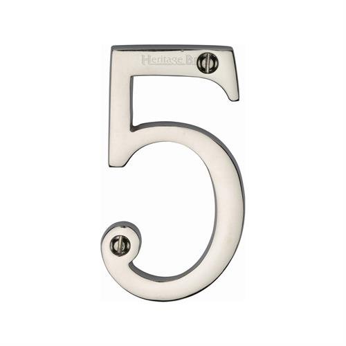 C1560 5-PNF - HERITAGE BRASS NUMERAL 5 FACE FIX 76MM (3) POLISHE