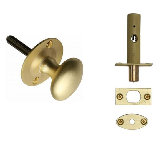 BT5-RB7-SB - Heritage Brass Oval Thumbturn with Bolt Satin Brass Finish