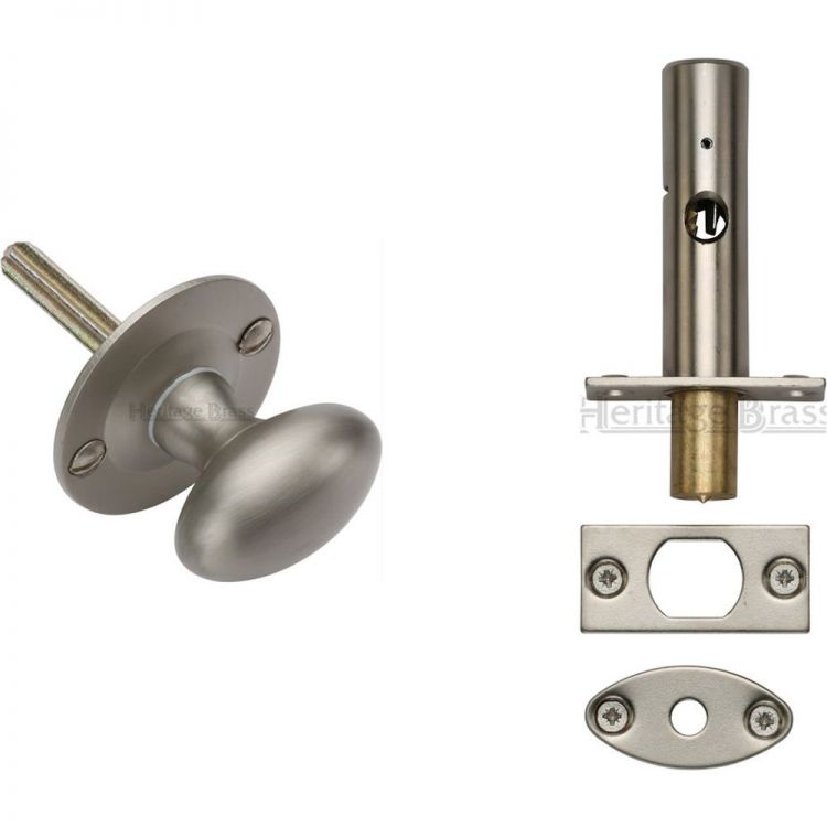 BT5-RB7-SN - Heritage Brass Oval Thumbturn with Bolt Satin Nickel Finish