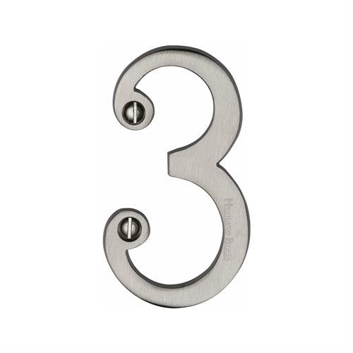 C1560 3-AT - HERITAGE BRASS NUMERAL 3 FACE FIX 76MM (3) ANTIQUE 