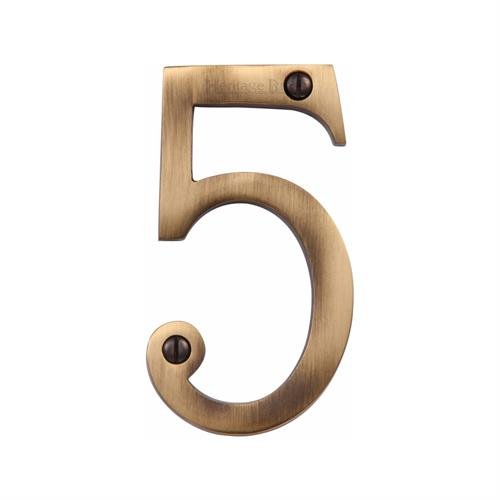 C1560 5-AT - HERITAGE BRASS NUMERAL 5 FACE FIX 76MM (3) ANTIQUE 