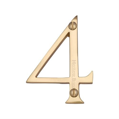 C1560 4-PB - HERITAGE BRASS NUMERAL 4 FACE FIX 76MM (3) POLISHED