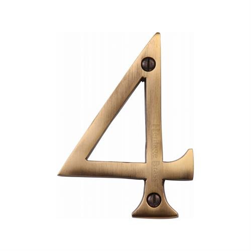 C1560 4-AT - HERITAGE BRASS NUMERAL 4 FACE FIX 76MM (3) ANTIQUE 