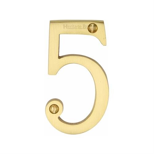 C1560 5-SC - HERITAGE BRASS NUMERAL 5 FACE FIX 76MM (3) SATIN CH