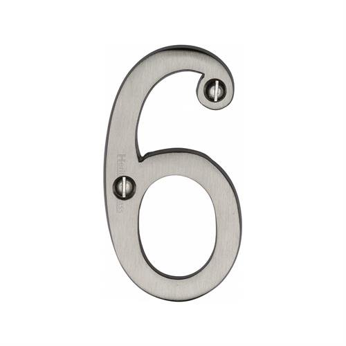 C1560 6-SN - HERITAGE BRASS NUMERAL 6 FACE FIX 76MM (3) SATIN NI