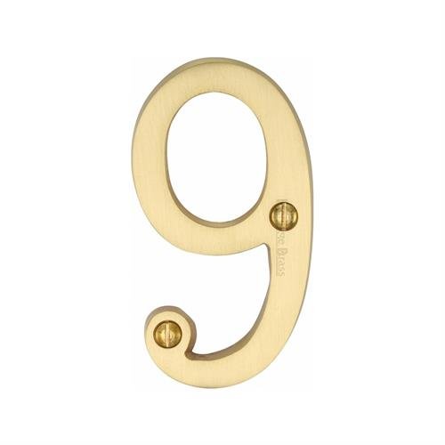 C1560 9-SC - HERITAGE BRASS NUMERAL 9 FACE FIX 76MM (3) SATIN CH