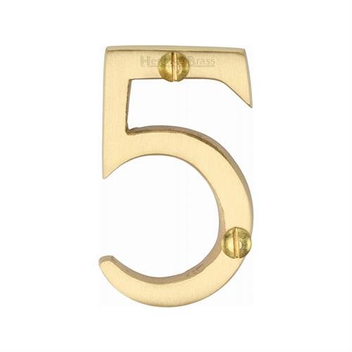 C1567 5-SB - HERITAGE BRASS NUMERAL 5 FACE FIX 51MM (2) SATIN BR