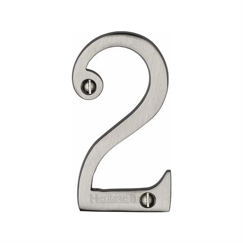 C1560 2-SN - HERITAGE BRASS NUMERAL 2 FACE FIX 76MM (3) SATIN NI