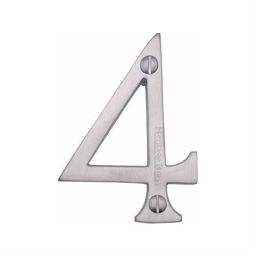 C1560 4-SC - HERITAGE BRASS NUMERAL 4 FACE FIX 76MM (3) SATIN CH