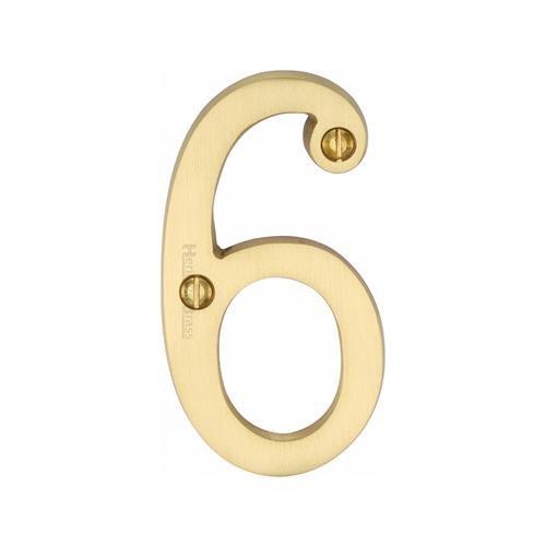C1560 6-SB - HERITAGE BRASS NUMERAL 6 FACE FIX 76MM (3) SATIN BR