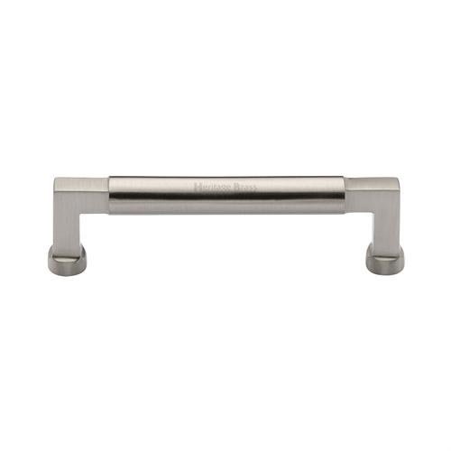 C0312 128-SN - Heritage Brass Cabinet Pull Bauhaus Design 128mm CTC Satin Nickel Finish