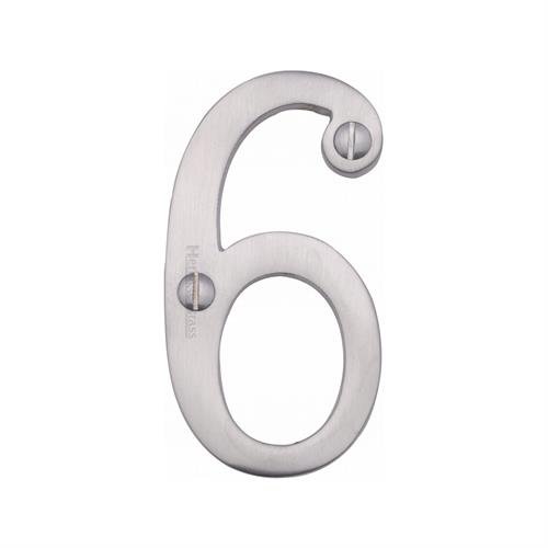 C1560 6-SC - HERITAGE BRASS NUMERAL 6 FACE FIX 76MM (3) SATIN CH