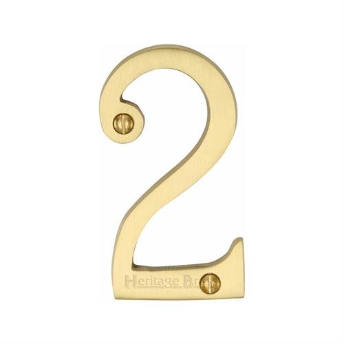 C1560 2-SC - HERITAGE BRASS NUMERAL 2 FACE FIX 76MM (3) SATIN CH