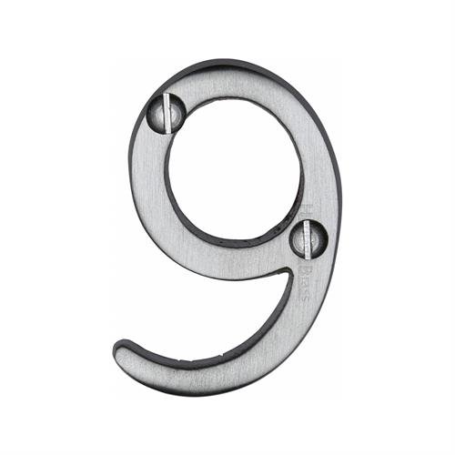 C1567 9-SC - HERITAGE BRASS NUMERAL 9 FACE FIX 51MM (2) SATIN CH