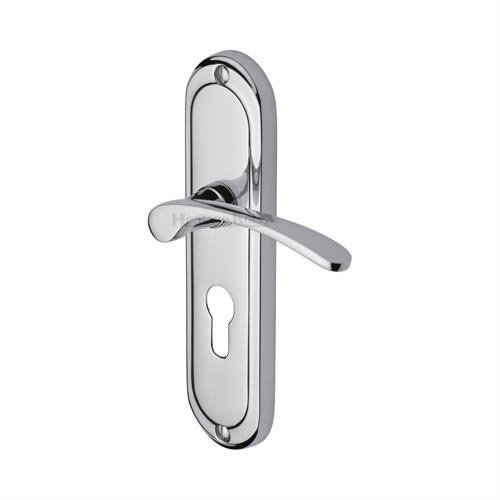 AMB6248-PC - Heritage Brass Door Handle for Euro Profile Plate Ambassador Design Polished Chrome Finish