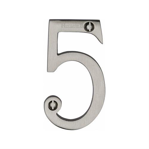 C1560 5-SN - HERITAGE BRASS NUMERAL 5 FACE FIX 76MM (3) SATIN NI