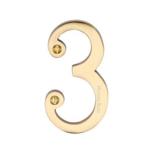C1560 3-SB - HERITAGE BRASS NUMERAL 3 FACE FIX 76MM (3) SATIN BR