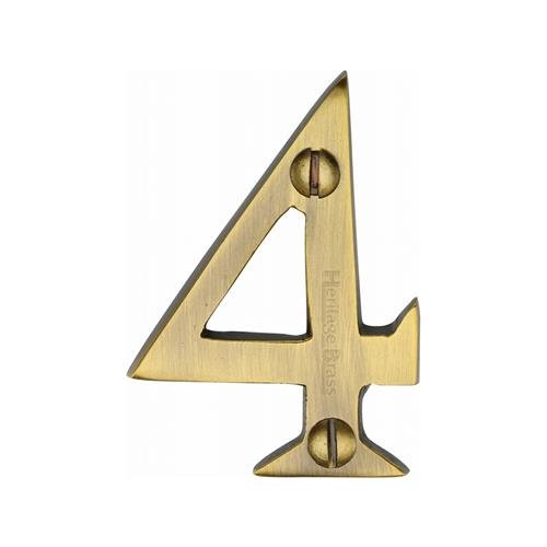 C1567 4-AT - HERITAGE BRASS NUMERAL 4 FACE FIX 51MM (2) ANTIQUE 