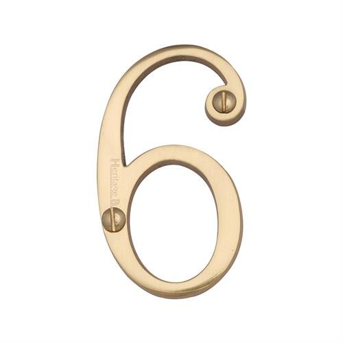 C1560 6-PB - HERITAGE BRASS NUMERAL 6 FACE FIX 76MM (3) POLISHED